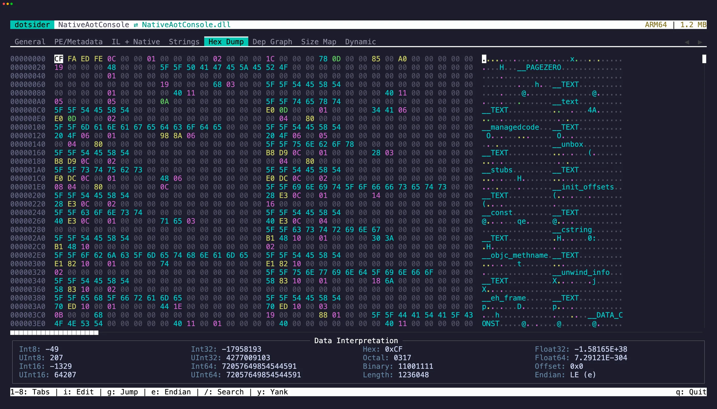 Hex Dump tab