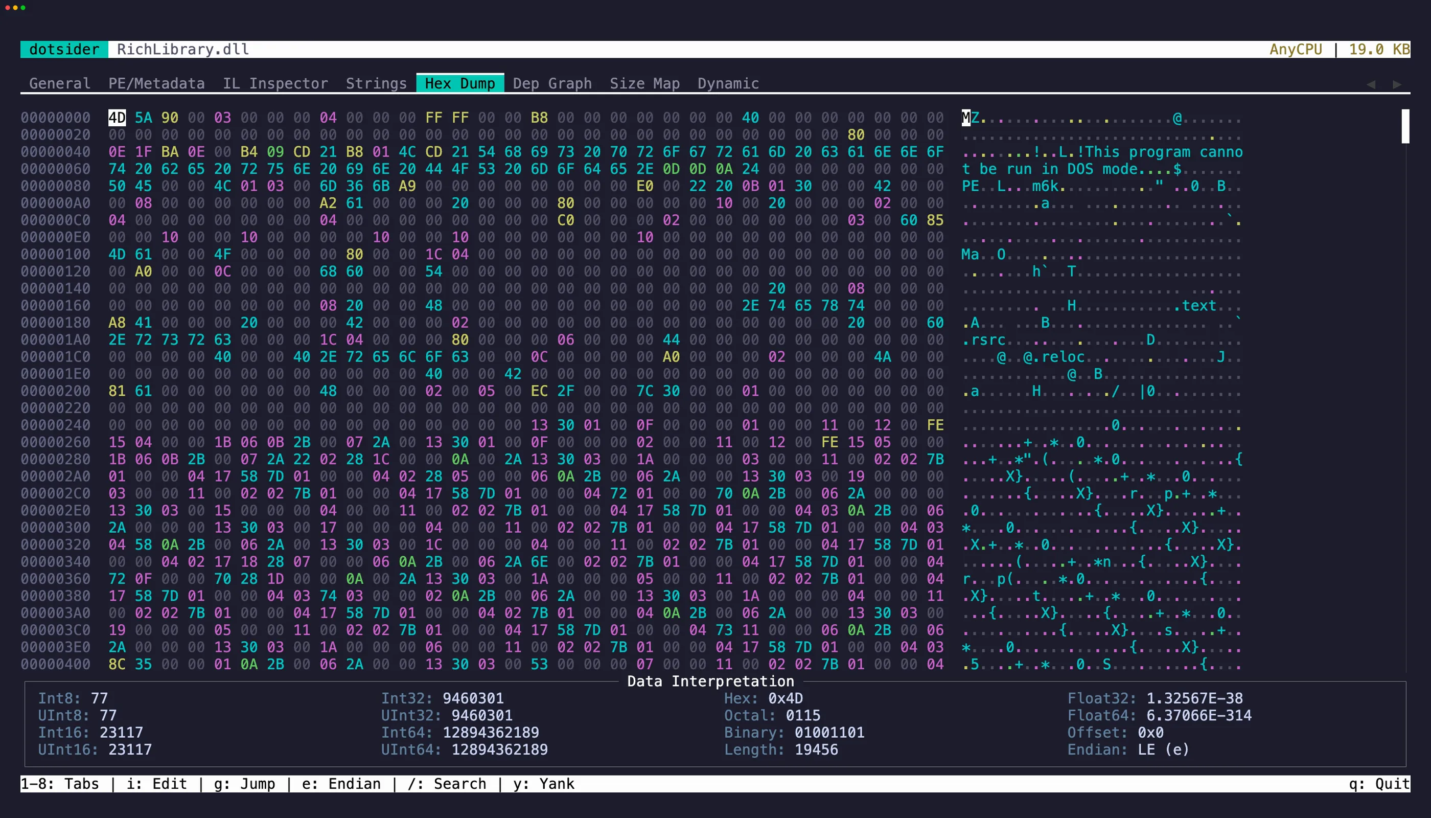 Hex Dump tab