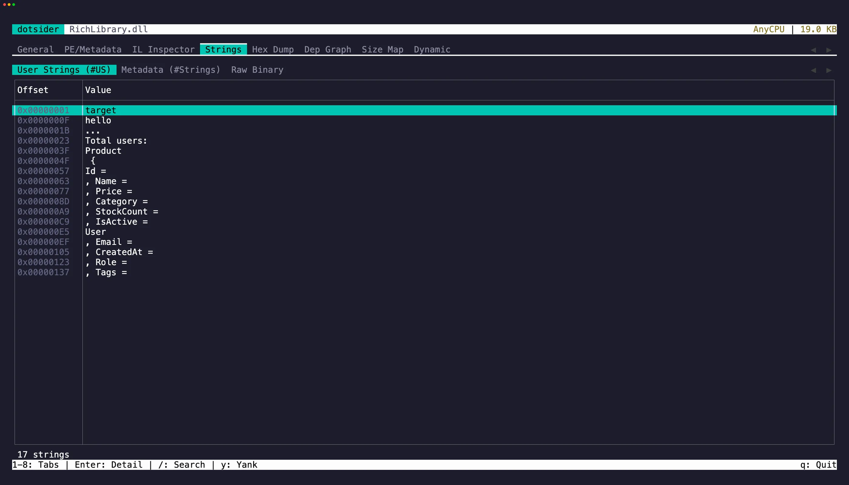 Strings tab